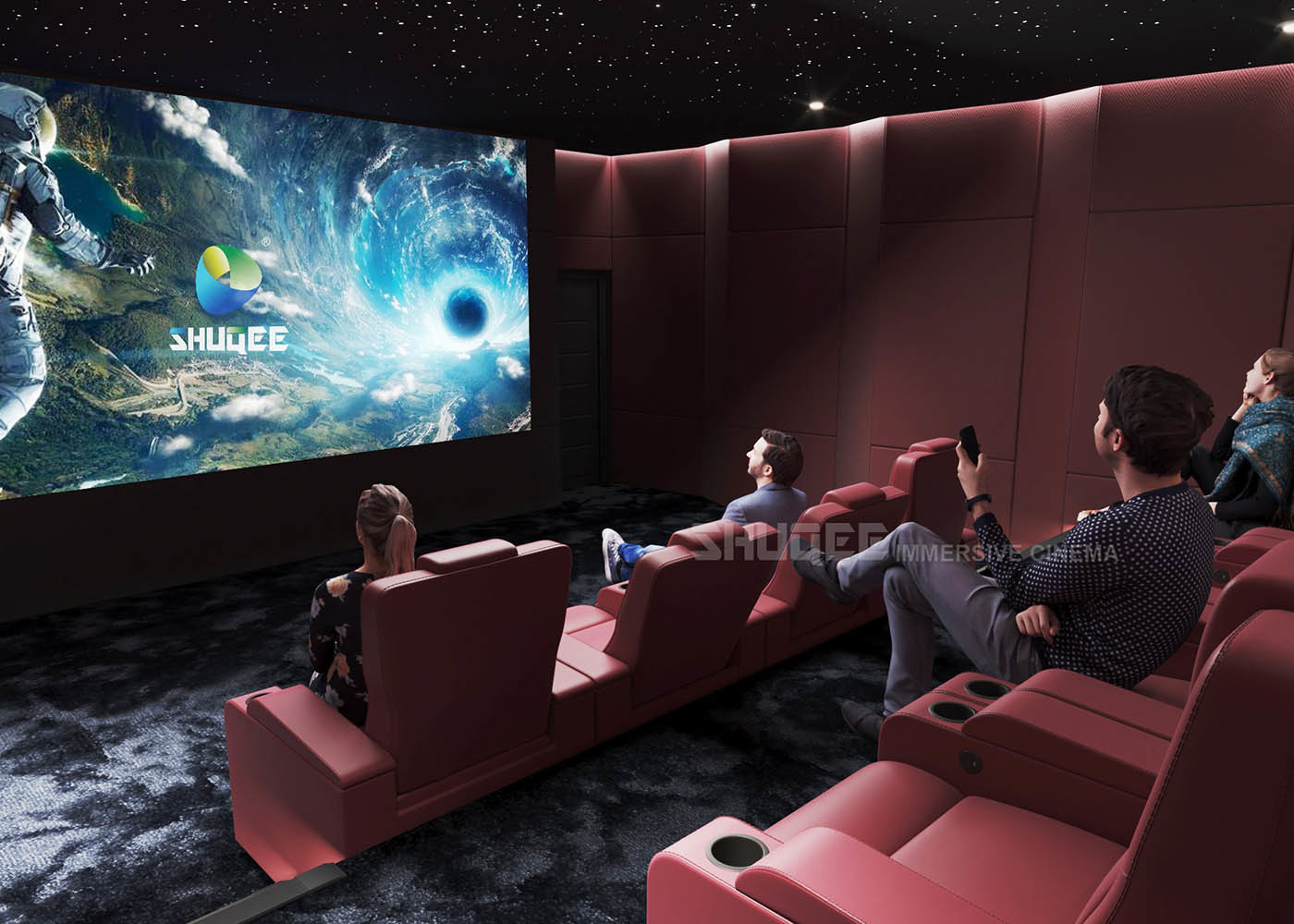 Red Electric  Leather Cinema Sofa  For Home  Cinema System With Screen / Speaker/ Projector